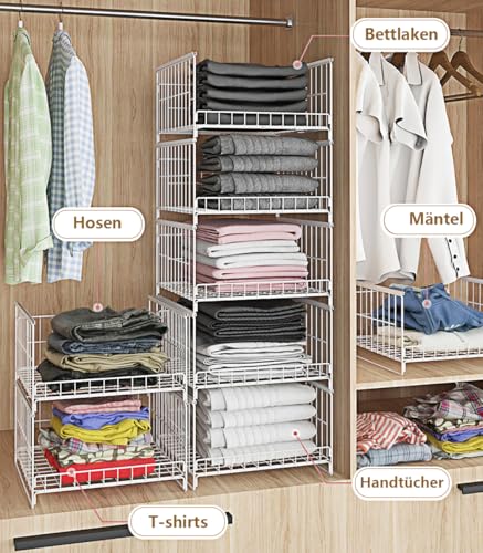 DongMaple 3 Stück Schrank Organizer Kleiderschrank, Stapelbare Aufbewahrungsbox, Schrank Schubladen, Regal Metall Schrank, Kleiderschrank Ordnungssystem Faltbar für Haus, Weiß