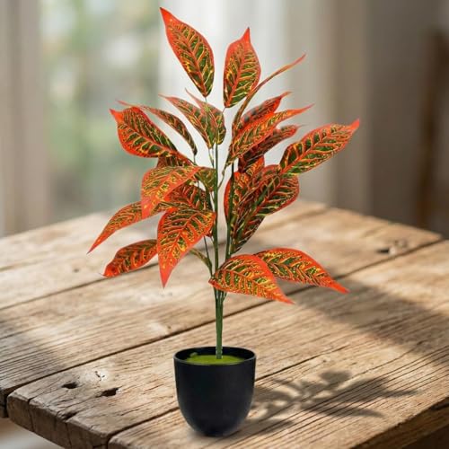 Image of Dekorly Artificial Plant Leaves Tropical Monstera Large Artificial Plants Fake Zebra Leaf Plastic Palm Tree Branch for Home Garden Decor | 26 Leaves (WithPot-Green-C, Height : 76CM)