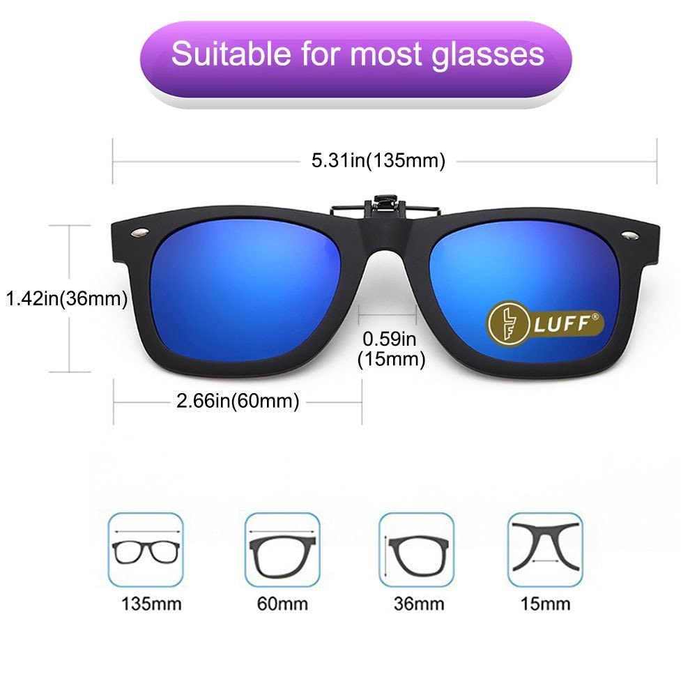 LUFF Polarisation Clip-On Okulary przeciwsłoneczne unisex eleganckie i wygodne Clips Flip Myopic okulary przeciwsłoneczne do aktywności na świeżym powietrzu/jazdy na rowerze
