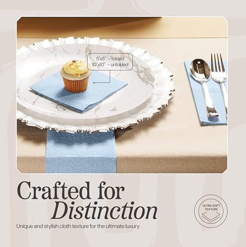 Disposable Cloth-Like Cocktail Napkins, 200 Pack 10" x 10" Linen-Feel Blue Denim Beverage Paper Napkins For Bar, Café, Wedding Or Party by NAPEREE - Image 3