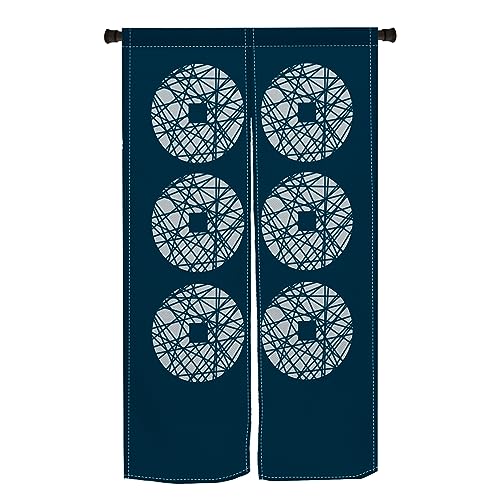 Qinunipoto 暖簾 和風 家紋 六文銭紋 のれん シンプル風 幅85cm丈150cm インテリア 出入り口 目隠し おしゃれ すだれ 遮光 部屋 間仕切りカーテン 門カーテン ポリエステル製 オーダー可 簡単取付 四季兼用