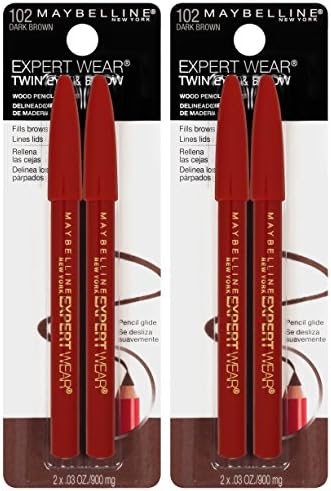 Maybelline New York Expert Wear Twin Brow & Eye Pencils Makeup, Dark Brown, , 2 Count (Pack of 2)