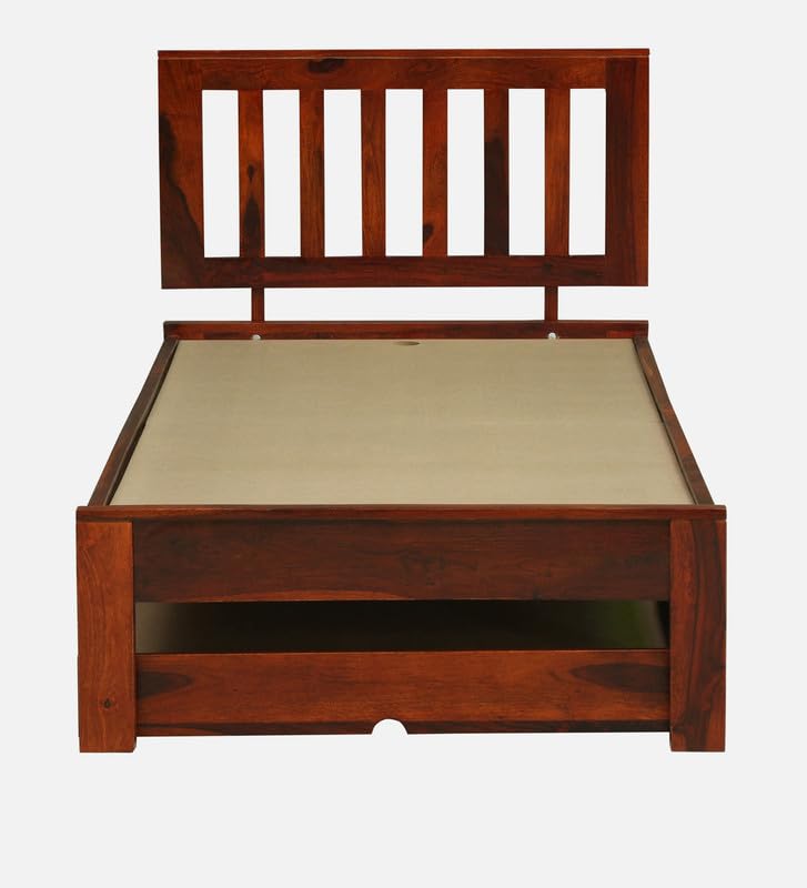 Image of Solid Sheesham Wood Wave Single Bed with Box Storage, Wooden Single Bed Cot Palang for Bedroom, Guest Room, Home and Hotel, Honey Oak Finish Durable Wooden Furniture