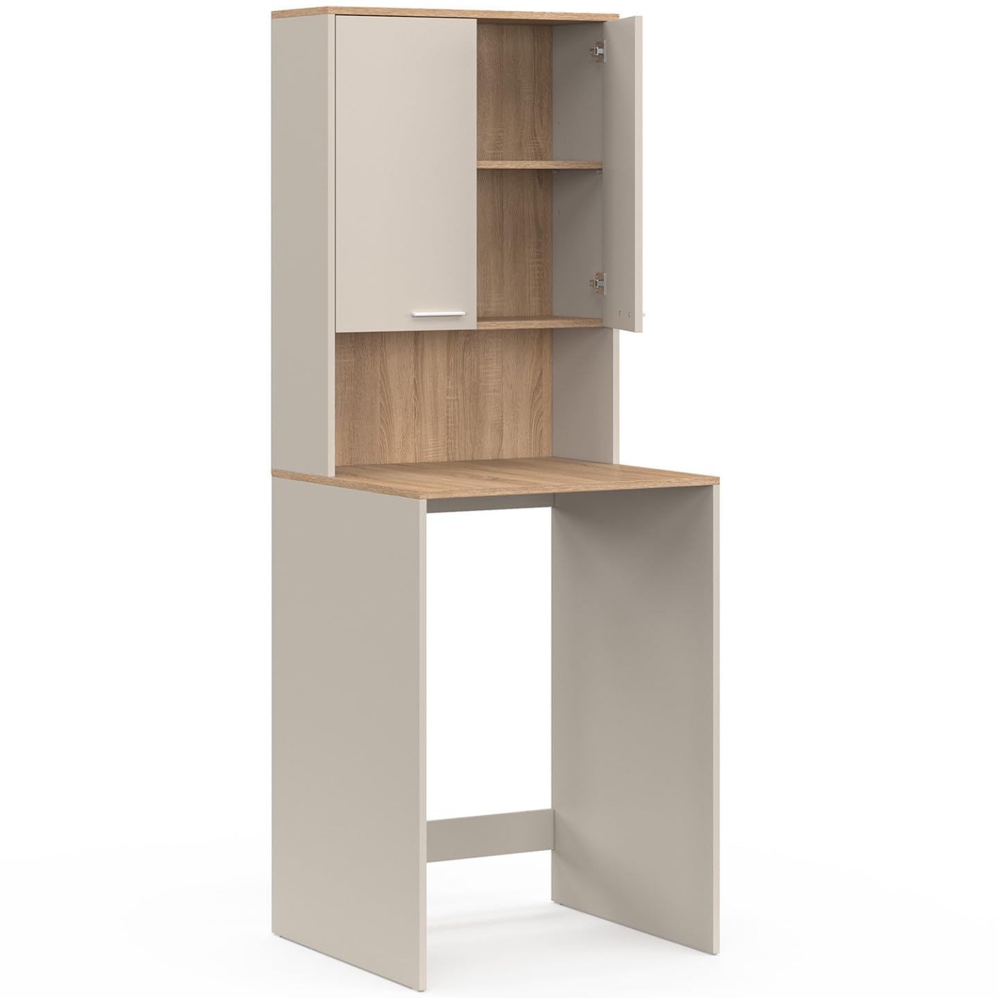 IDMarket - Meuble Dessus de Machine à Laver Wallis avec Placard Beige et Bois façon hêtre