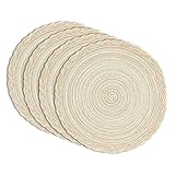 myHomeBody Round Woven Placemats, 4pcs, 14.8" Braided Woven Placemats, Attractive Kitchen Décor Place Mats | Round Placemats as Table Mat | Cream - Braided Edge, Set of 4