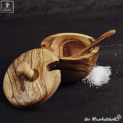 das Olivenholzbrett® Kleine Zuckerdose Dose mit Deckel und Löffel aus Olivenholz