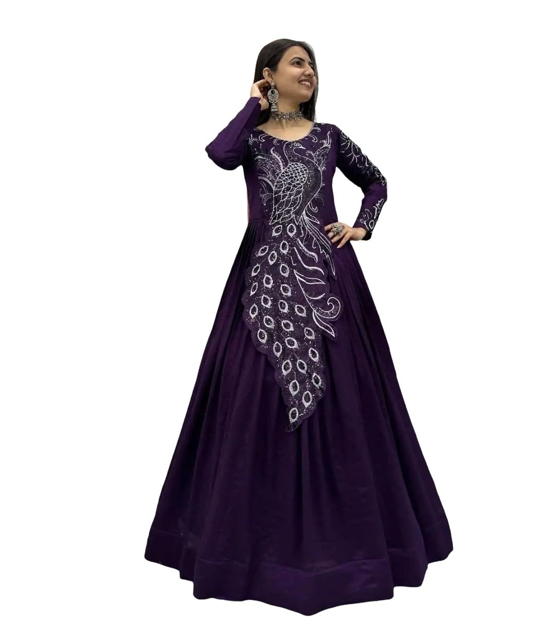 Women’s Embroidered Anarkali Gown (in, Alpha, XL, Regular, Purple)