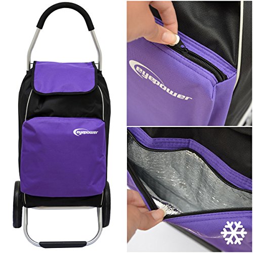 EYEPOWER 52L Einkaufstrolley Kühlfach Faltbarer Einkaufsroller 100x43x38cm Lila – Bild 5