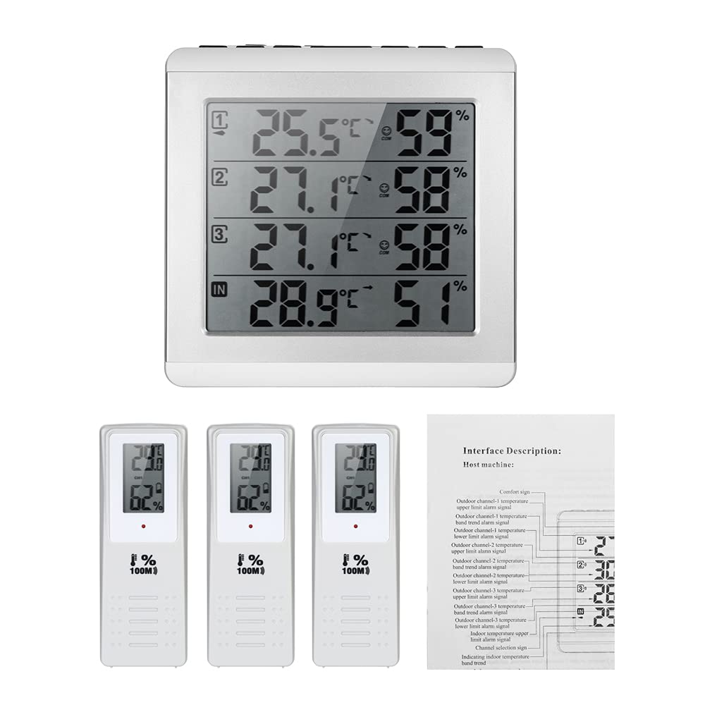 LCD Cyfrowy bezprzewodowy wewnętrzny/zewnętrzny termometr Higrometr Czterokanałowy miernik wilgotności temperatury i 3 nadajnik zewnętrzny