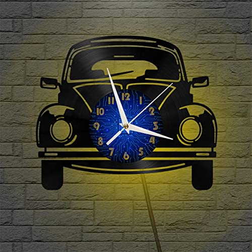 Horloge murale en vinyle voiture rétro avec éclairage LED intégré