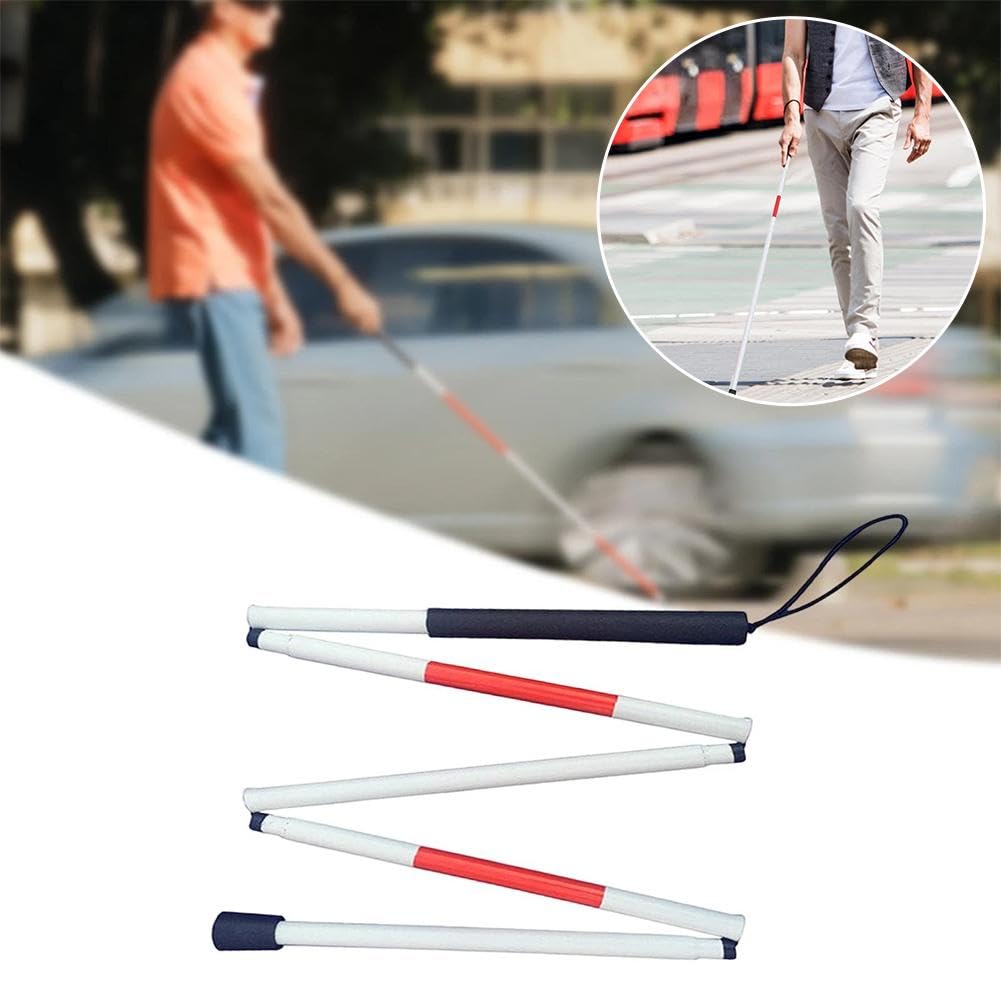 Ślepa laska, składana laska do chodzenia, składana laska ze stopu aluminium z odblaskiem nocnym, antypoślizgowy uchwyt dla osób niedowidzących i seniorów, 124 cm