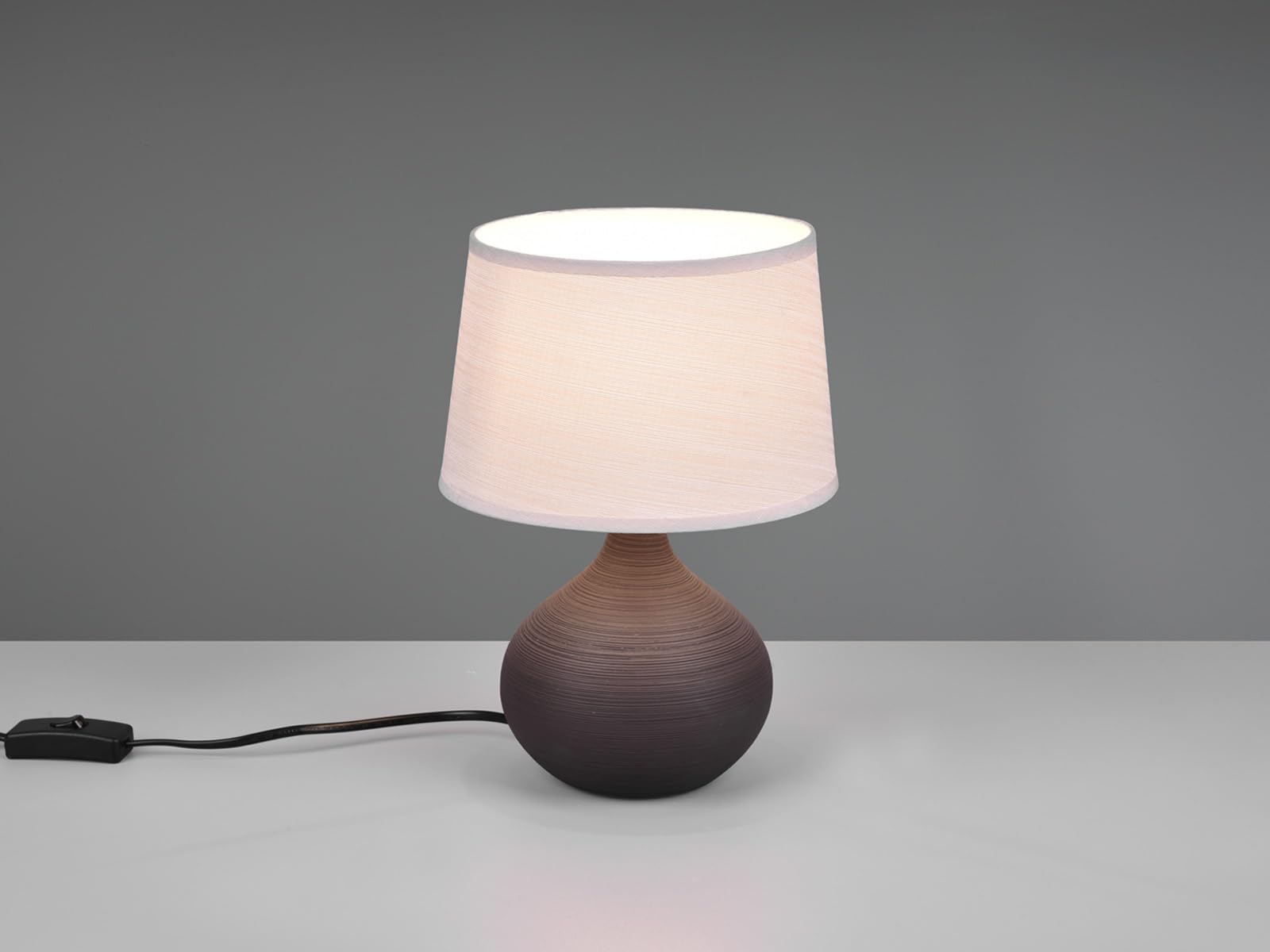 Reality, Lampe de table, Martin 1xE14, max.40,0 W Tissu, Cappucino, Corps: Céramique, Brun Ø:20,0cm, H:29,0cm IP20,Interrupteur de cordon