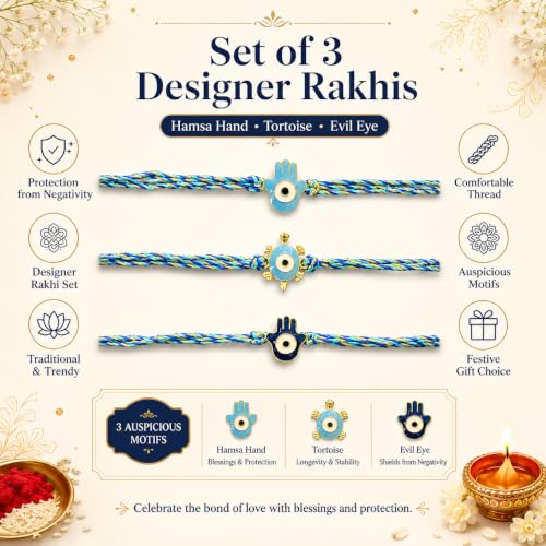 Image of FINEMOE Blue Evil Eye Rakhi Set for Brother, Nazariya Combo, Set of 3