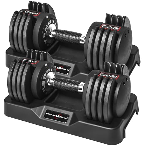 CAP Barbell ADJUSTABELL® 25 lb Pair of Adjustable Dumbbells with Contoured Full Rotation Handle, Honeycomb Chrome and Black Handle
