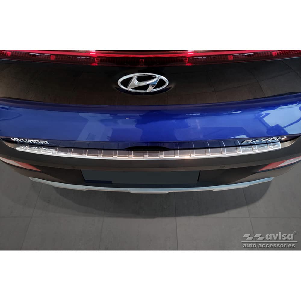 Avisa Stainless Steel Rear bumper protector compatible with Hyundai Bayon 2021- 'Ribs', siliver