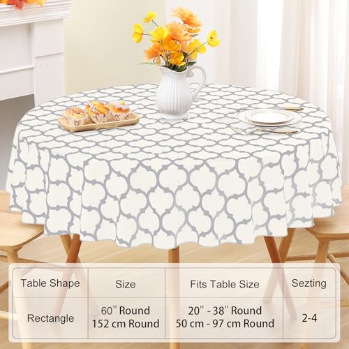 Image of Smiry Round Plastic Table Cloth, Waterproof Vinyl Tablecloth with Flannel Backing for Round Tables, Wipeable & Spillproof for Dining, Camping, Indoor and Outdoor 60 inch Round, Beige