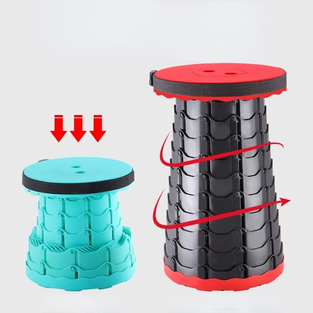 ☘️⭐️ 折りたたみ椅子 伸縮スツール 携帯用椅子 ストラップ付 黒 赤