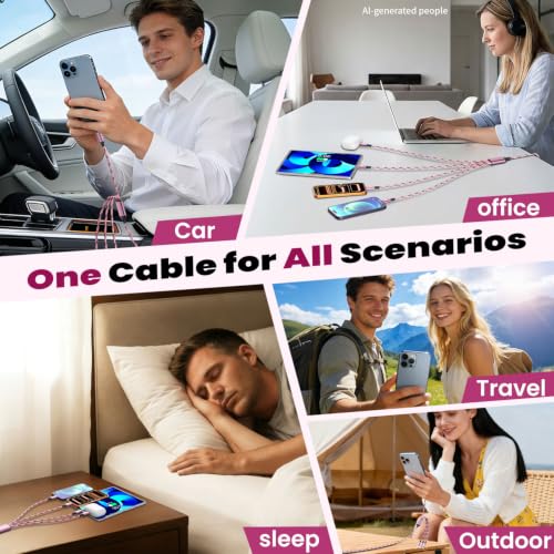 Image of Multi Charging Cable 5FT, 4 in 1 Charging Cables for Multiple Devices Pink