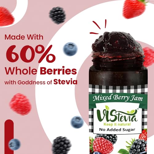 Image of Vistevia Sugar Free Mixed Berry Jam, Diabetic and Keto Friendly - Sweetened Naturally with Stevia, More Than 60% Berries Content - Tastes Delicious - Pack of 1 (420GM)
