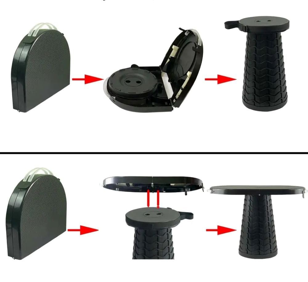 Mesa Plegable Auxiliar + Taburete Portátil 2 en 1, Fácil de Montar y Transportar, para Playa, Pesca, Camping, Senderismo, Acampada