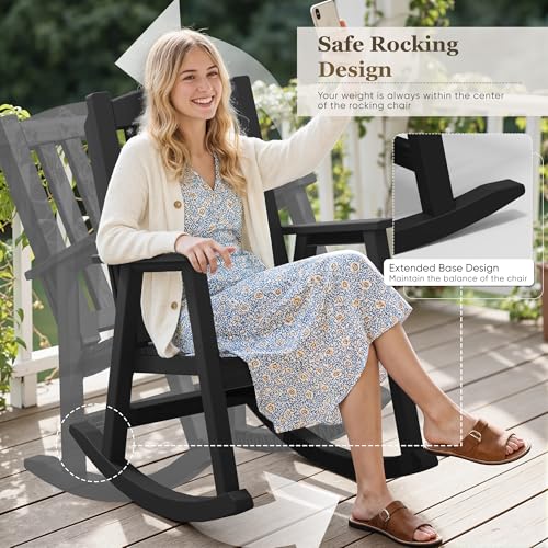 Greesum Outdoor Rocking Chair, 300lbs All-Weather Patio Rocker, Rust-Proof & UV-Resistant, Comfortable Smooth Glide for Deck, Porch, Lawn, or Garden, Black - Thumbnail 4