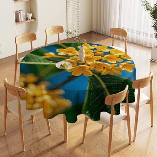 Nappe ronde anti-tache avec fleurs d'osmanthus pour préserver votre table