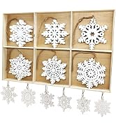 GSD 30pcs Wooden Snowflakes Ornaments Rustic Hanging Wood Snowflake Crafts Hollowed Embellishment...