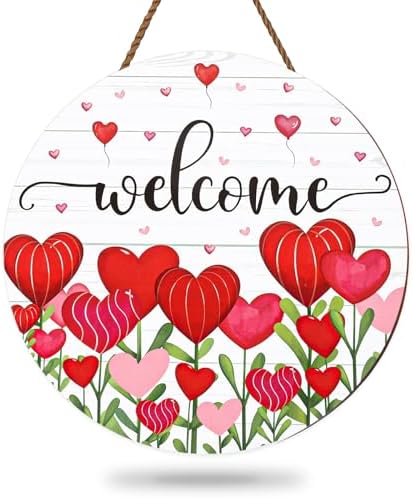 Whaline Valentine's Day Welcome Wood Sign Heart Flower Wooden Han...