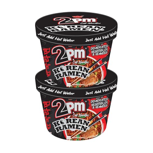 Image of 2PM - Korean Ramen Noodles Cup - Including Dehydrated Vegetables & Seaweed - Instant 2X Spicy Ramen Cup - Pack of 2-140 Gm Each