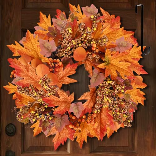 20 lnch Artificial Fall Wreath for Front Door Autumn Wreath with ...
