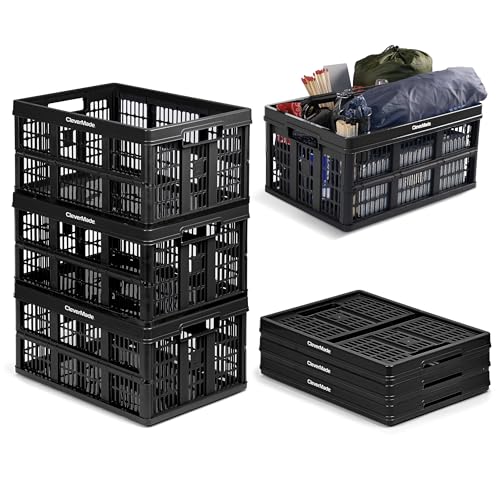 CleverMade Collapsible Utility Crates, Obsidian, 3 Pack, 45L/11 Gal, 66 lbs Capacity, Stackable...