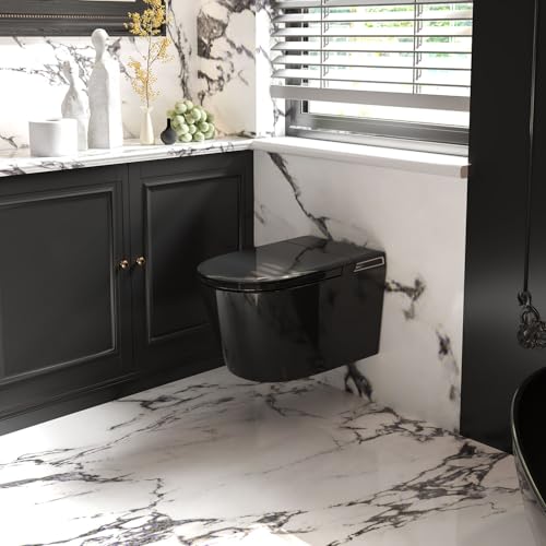 Image of Black Basic Smart Function Wall Hung Toilet Combo, Built-In Water Tank, Heated Seat,Auto Flush,Foot Sensor Flush,Nightlight, with In-Wall Carrier (No Need to buy an Additional Water Tank)