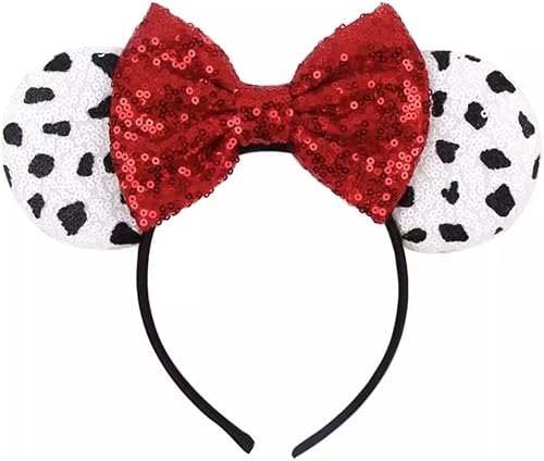 CLGIFT Orejas de princesa Minnie - Elige tu color, orejas de Minnie florales con brillo morado (Cruella), Cruella, 1 recuento (paquete de 1)