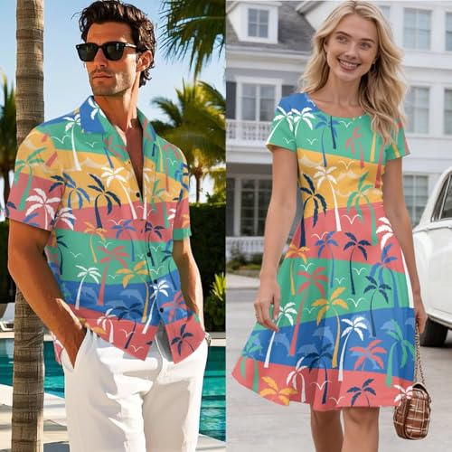 Image of AFPANQZ Couple Matching Outfit Casual Men's Button Down Shirt or Short Sleeve Summer Sundresses Dresses for Women 2026
