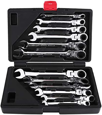 Ejoyous 12 Pcs Spanner Set, Flexible Ratchet Spanner Tool Set, Metric Combination Spanner Kit Wrench Repair Tool 5°Return Angle, Used for Home Garage Repair DIY Professional Auto Repair Tool