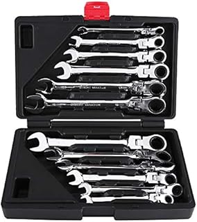 Ejoyous 12 Pcs Spanner Set, Flexible Ratchet Spanner Tool Set, Metric Combination Spanner Kit Wrench Repair Tool 5°Return Angle, Used for Home Garage Repair DIY Professional Auto Repair Tool