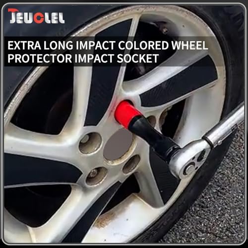 Image of 21mm 1 /2 inch Extra-Long Wheel Protector Impact Socket, Lug Nut Removal | 6 Point, Non-Marring, Thin Wall, Deep Socket, Wheel Protector, Protective Socket, Color-Coded, Cr-Mo Steel, Hand Repair Tool