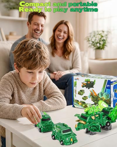 Image of Yivsen Collision Transforming Dinosaur Car Toy, 2 Crash & Transform Magnetic Cars Transform into Dinosaur Toys, Dino Robot Toy for Kids, Ideal Birthday Party Gift Toys for Kids Boys Girls, Green