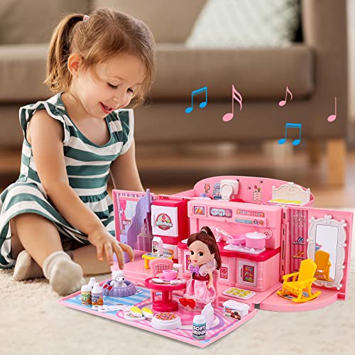 Maison de poupée transportable avec lumière deAO, mallette interactive enfant