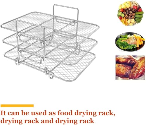 Air Fryer Rack for Ninja Dual Air Fryer Stainless Steel Air Fryer Accessories Three Layer Dehydrator Rack Stackable Grill Rack Air Fryer Racks for Ninja Foodi DZ201/DZ401(7.5x4.5x5.1inch)