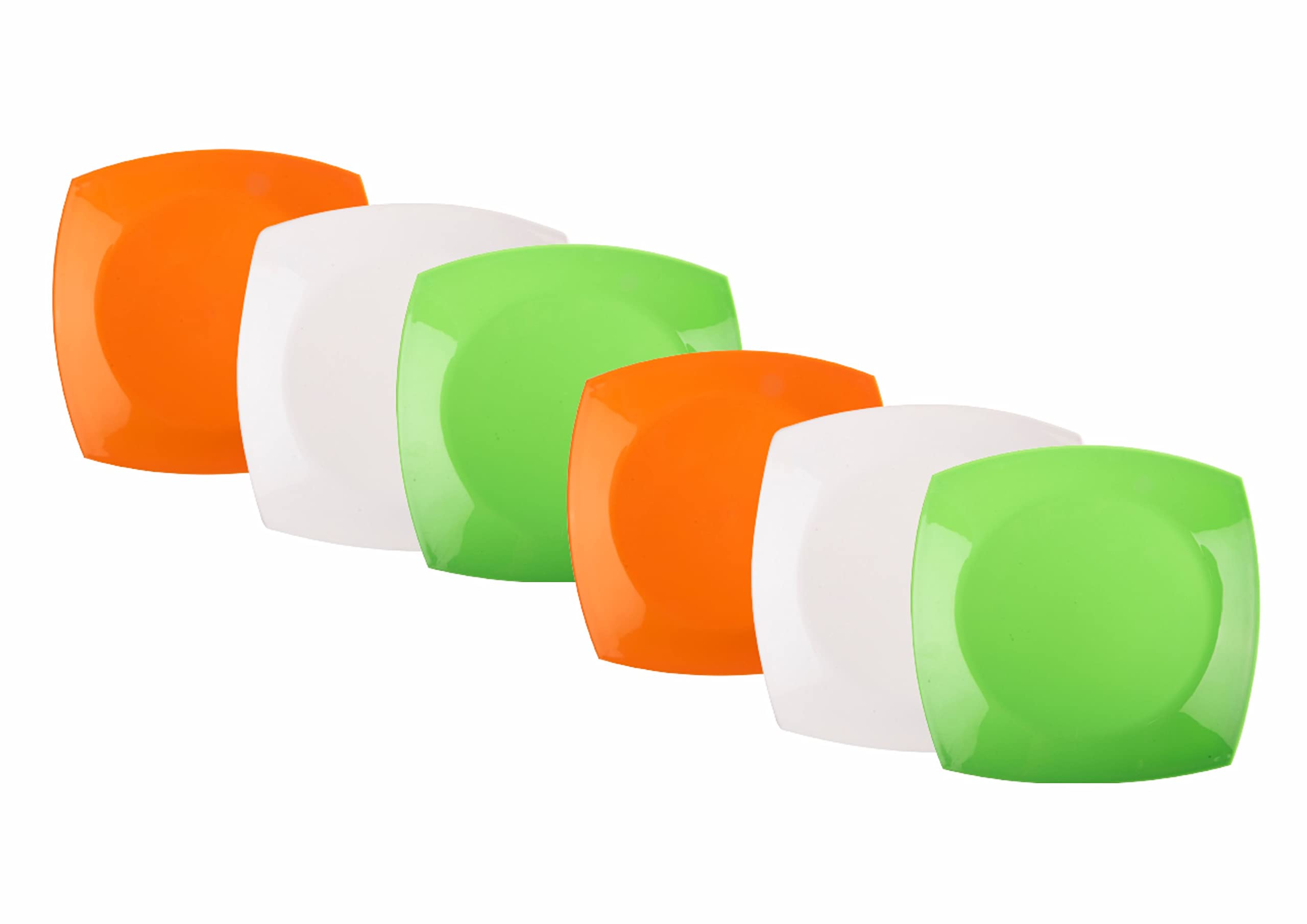 MEHUL Plastic Square Shape Quarter Plates Side/Half Plates Set, Microwave Safe, BPA Free, Food Grade, Unbreakable Plates. Set of 6, Size- 19 cm X 19 cm Color-Tiranga
