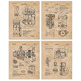 Vintage Ford Engine Components Patent Prints, Set of 4 (8x10) Unframed Photos, Wall Art Decor Gifts...