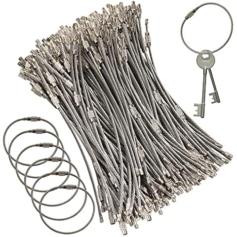 Ira Pollitt 100 Pieces 6 Inch Wire Keychain Cable 2mm Twist Barrel Stainless Steel Key Rings Loop Wire Cable Braided Steel Key Chain Heavy Duty Luggage Tags Loops Tag Keepers Cover