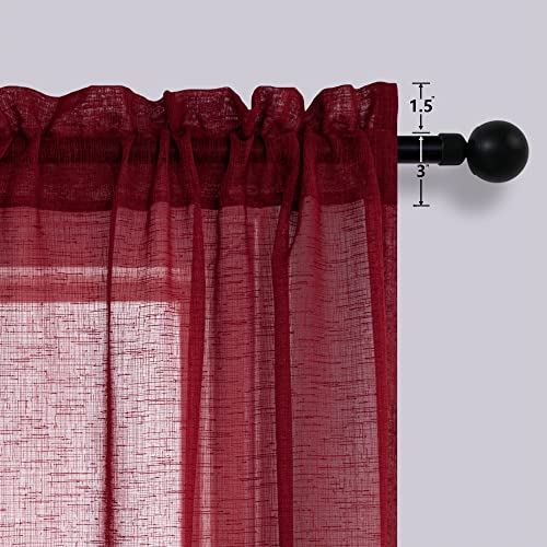 Mrs.naturall Burgundy Sheer Curtains 96 Inch Length For Living Room Set 2 Panels Rod Pocket Light Filtering Dark Red Wine Semi Sheer Curtain Drapes 96 Inches Long For Bedroom Patio Sliding Glass Door #TOP4
