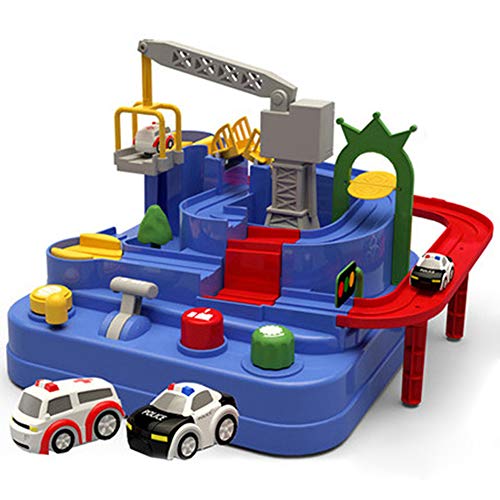 JIEHED Car Adventure Toy, Children Railway Track Interactive Toys,Smart Wheels Park and Learn Deluxe Garage Mini Pull Back Car Toys Manipulative Rescue Squad Adventure Train Track Set Racing Gifts
