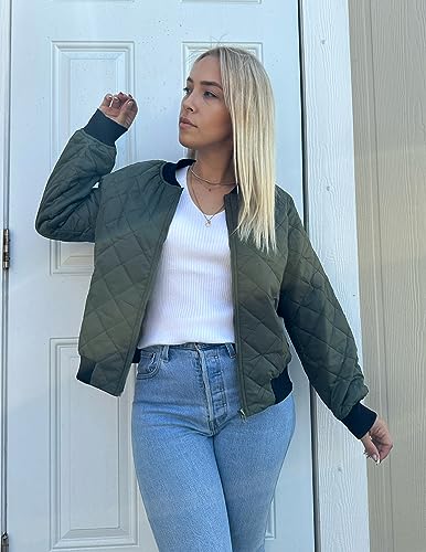 Cozy Army Green Quilted Bomber Jacket for Women by Zeagoo – Lightweight and Stylish Fall Outwear in XXL - Image 3
