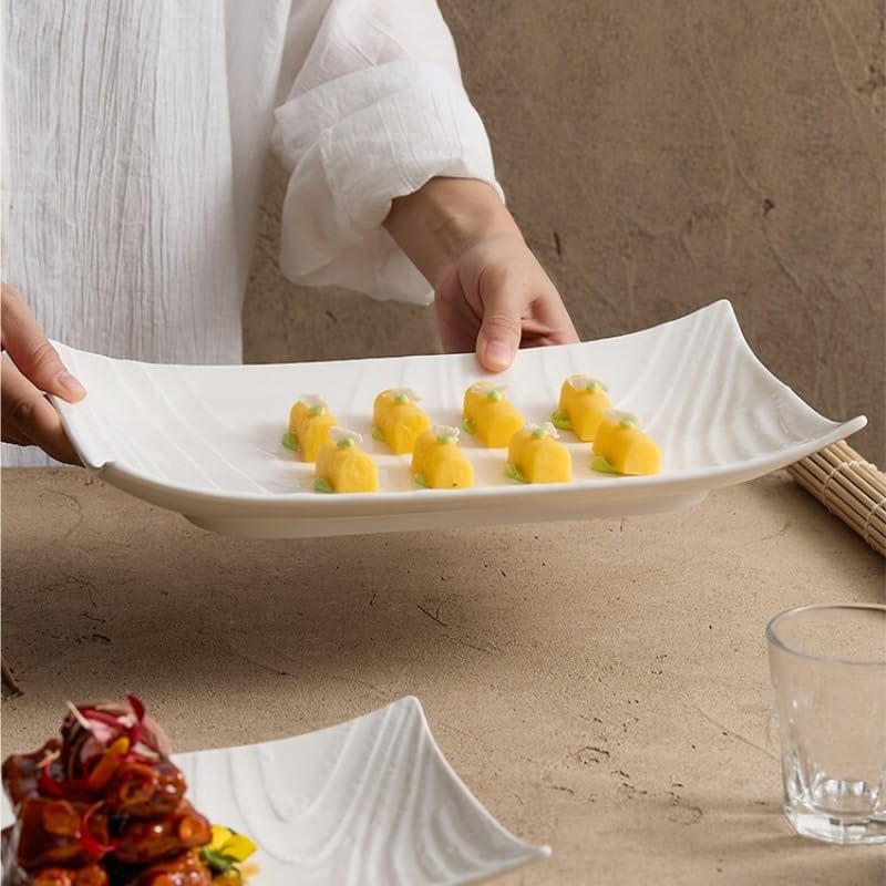 Platos Llanos Reutilizables Plato llano de cerámica rectangular, vajilla creativa, plato pescado, carne japonés(S)