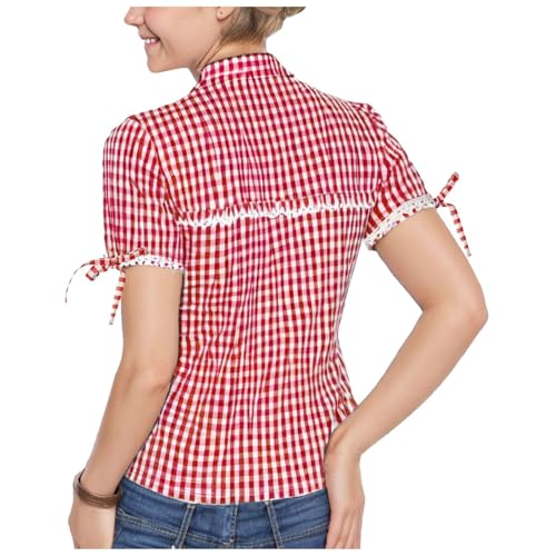 Blusa de Oktoberfest para mujer con botones elegantes y estampado tradicional rojo 3