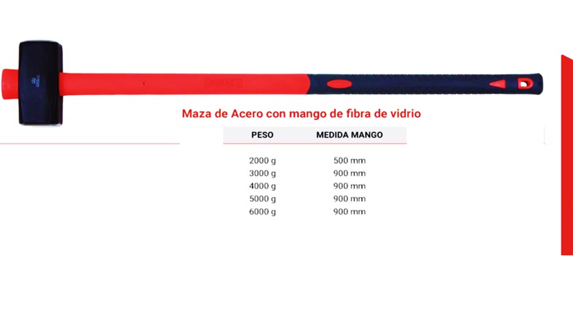 Bricoloco Mazza grande martello per rompere e demolire pietra e cemento per cantiere. Manico anti-vibrazione in fibra di vetro molto resistente e resistente alle intemperie. (Mazza 4kg-manico 90 cm)