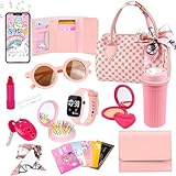 Toddler Play Purse for Little Girls, 32PCS Kids Handbag with Pretend Makeup for Girl,Toddler Purse Includes Handbag, Phone, Wallet,Princess Toy Purse Birthday Gift for 3 4 5 6 +